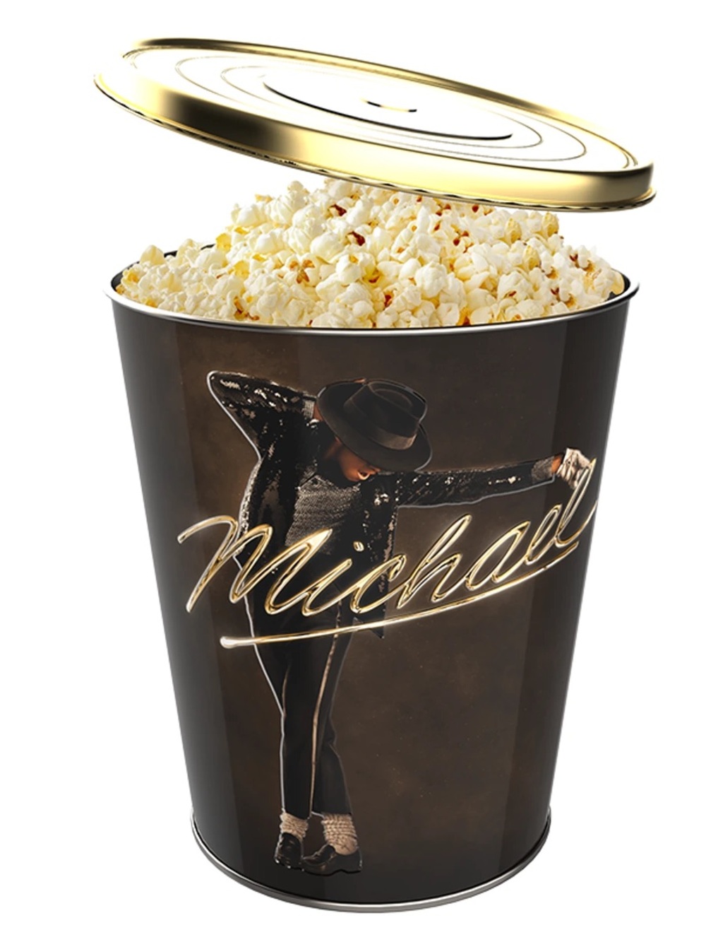 Michael Jackson Metal Popcorn Tin With Gold Vinyl Lid